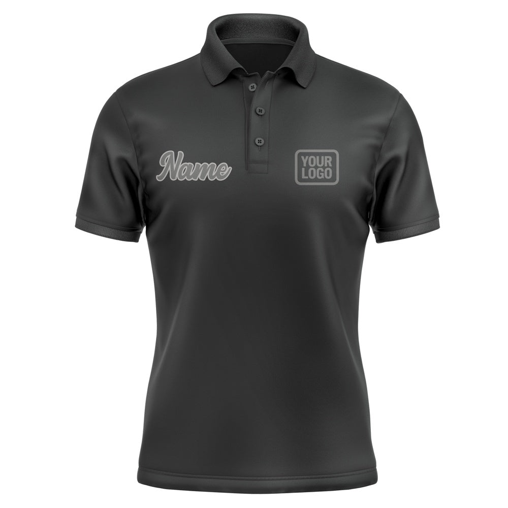 Custom Black Dark Grey Short-Sleeve Polo Shirt