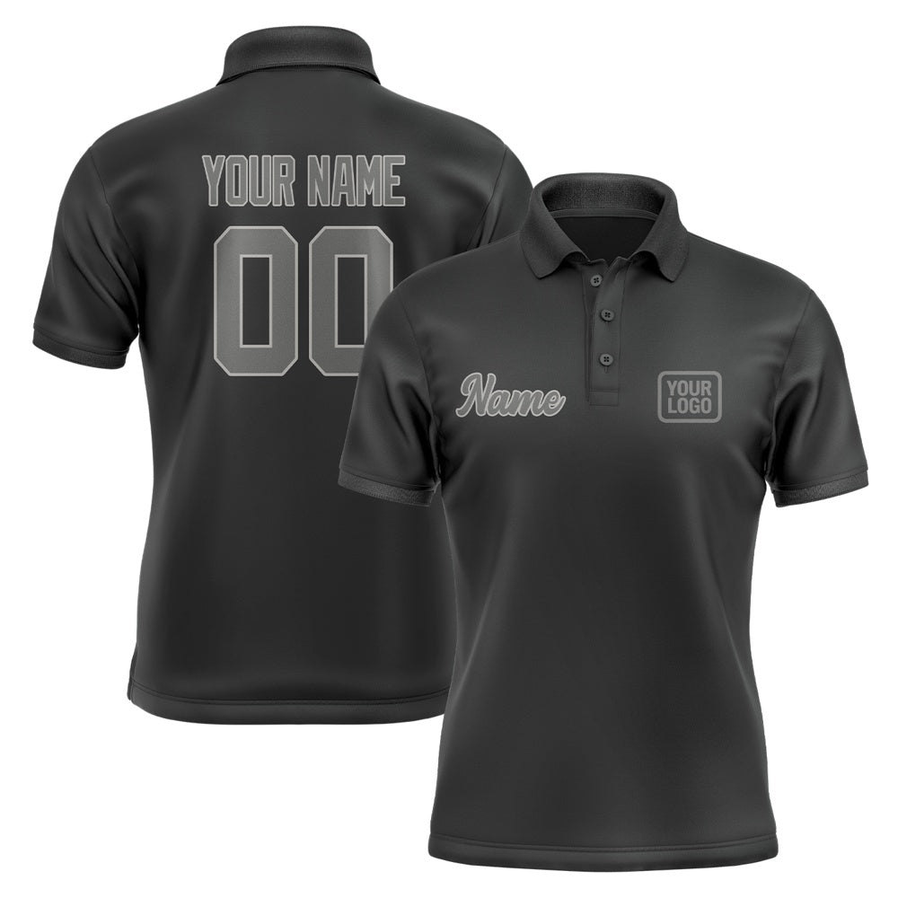 Custom Black Dark Grey Short-Sleeve Polo Shirt