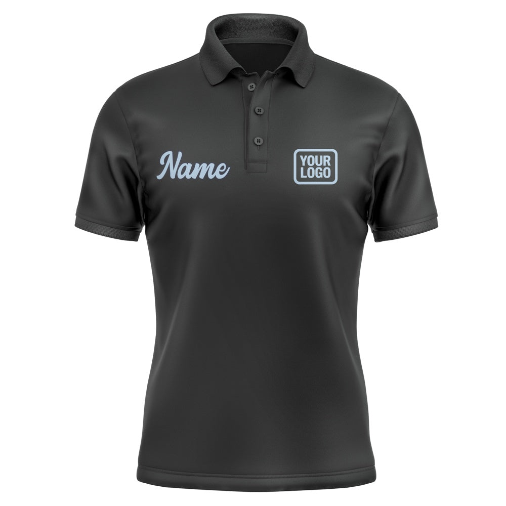 Custom Black Light Blue Short-Sleeve Polo Shirt