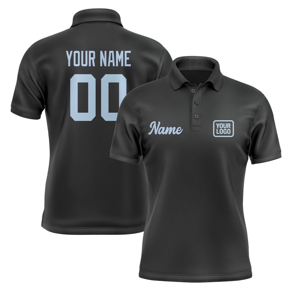 Custom Black Light Blue Short-Sleeve Polo Shirt