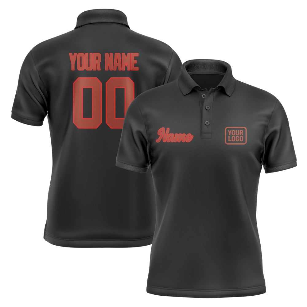 Custom Black Coral Red Short-Sleeve Polo Shirt