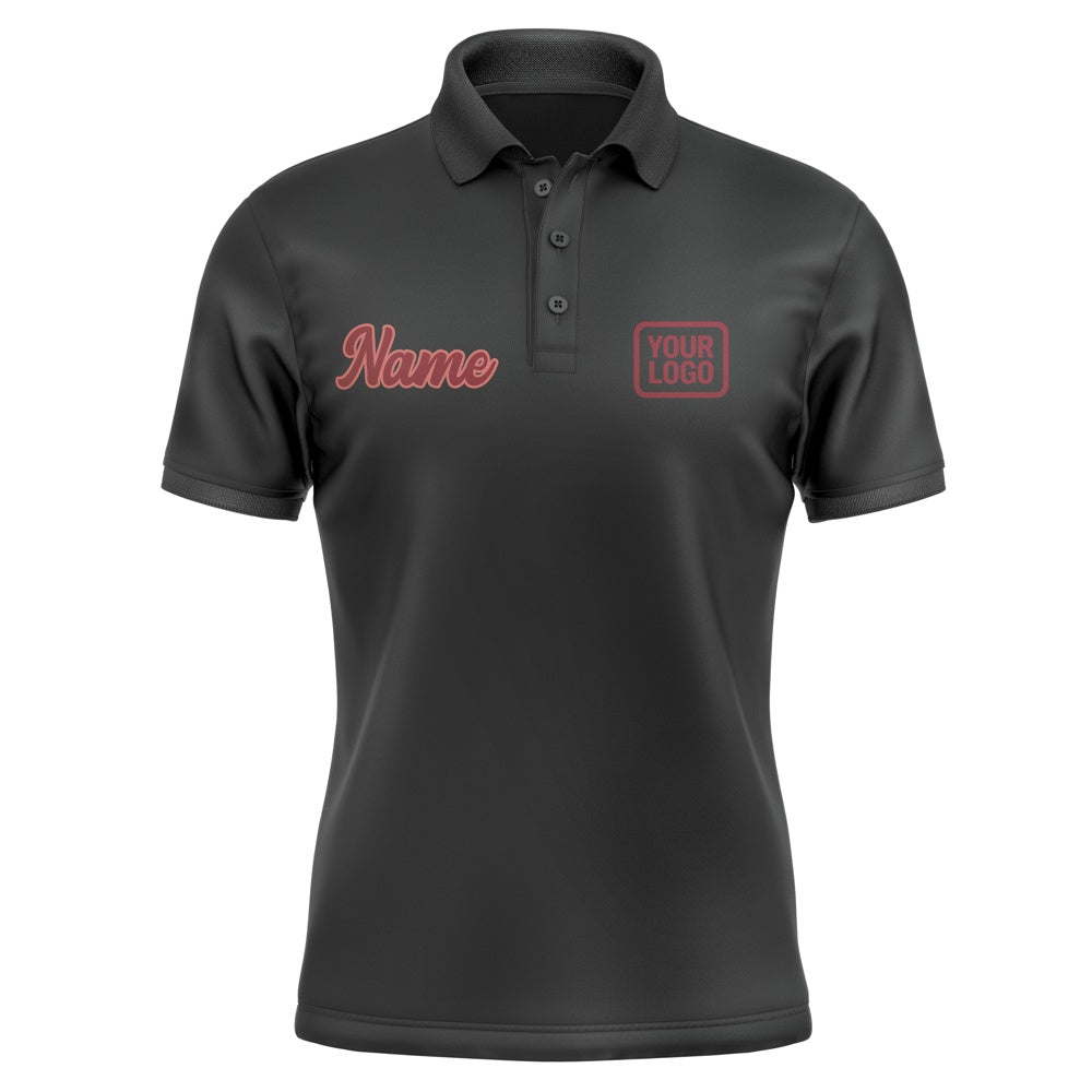 Custom Black Crimson Red Short-Sleeve Polo Shirt