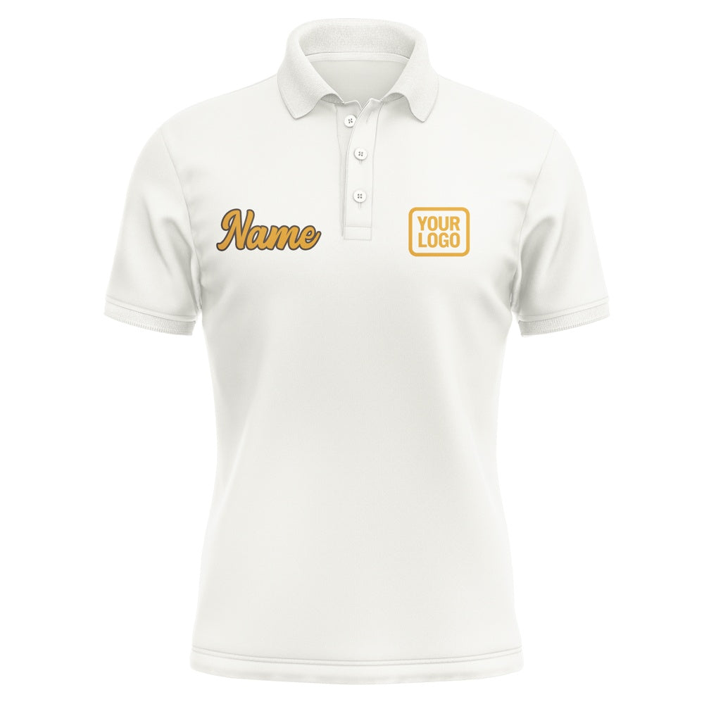 Custom White Yellow Short-Sleeve Polo Shirt