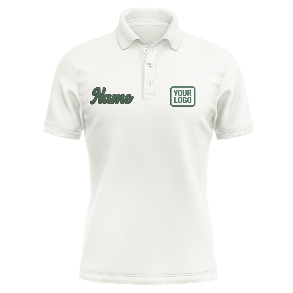 Custom White Green Short-Sleeve Polo Shirt