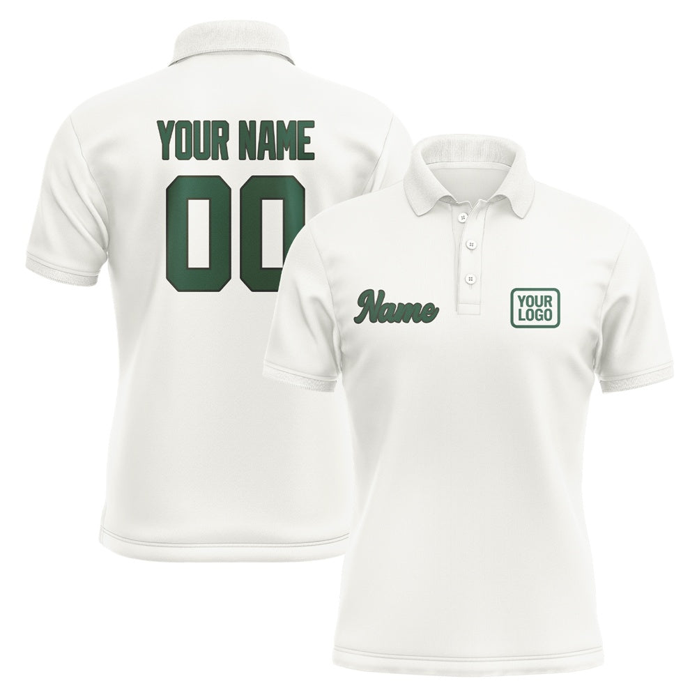 Custom White Green Short-Sleeve Polo Shirt