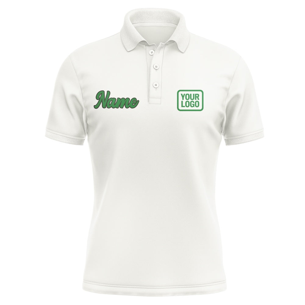 Custom White Emerald Green Short-Sleeve Polo Shirt