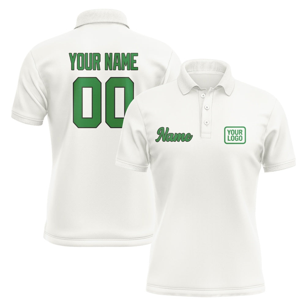 Custom White Emerald Green Short-Sleeve Polo Shirt