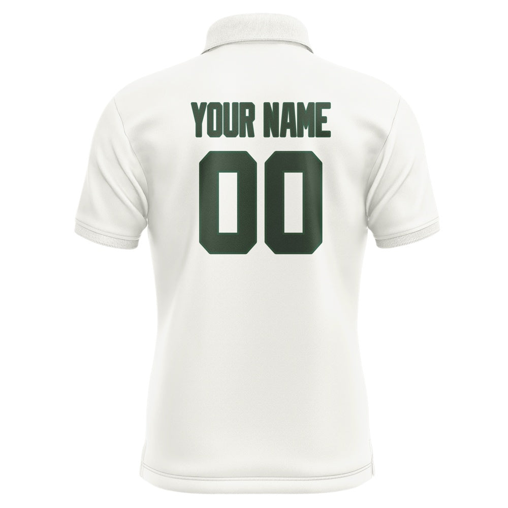 Custom White Dark Green Short-Sleeve Polo Shirt