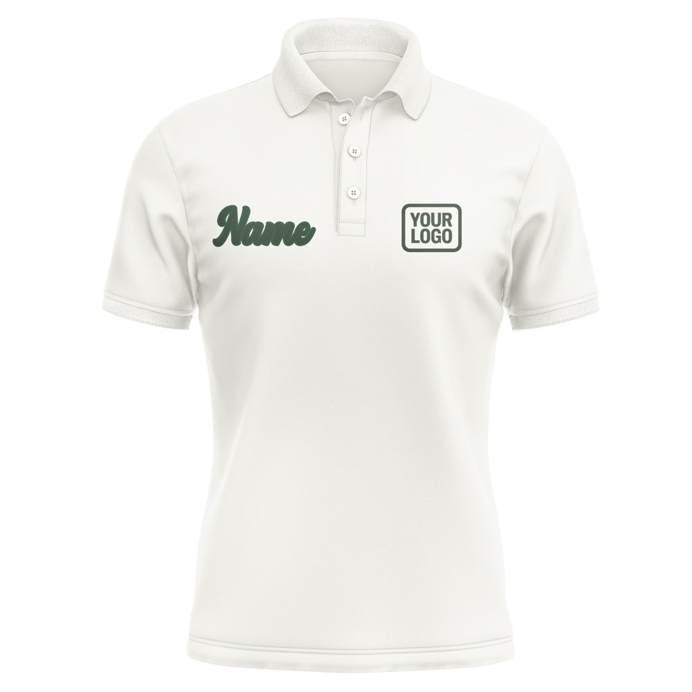 Custom White Dark Green Short-Sleeve Polo Shirt