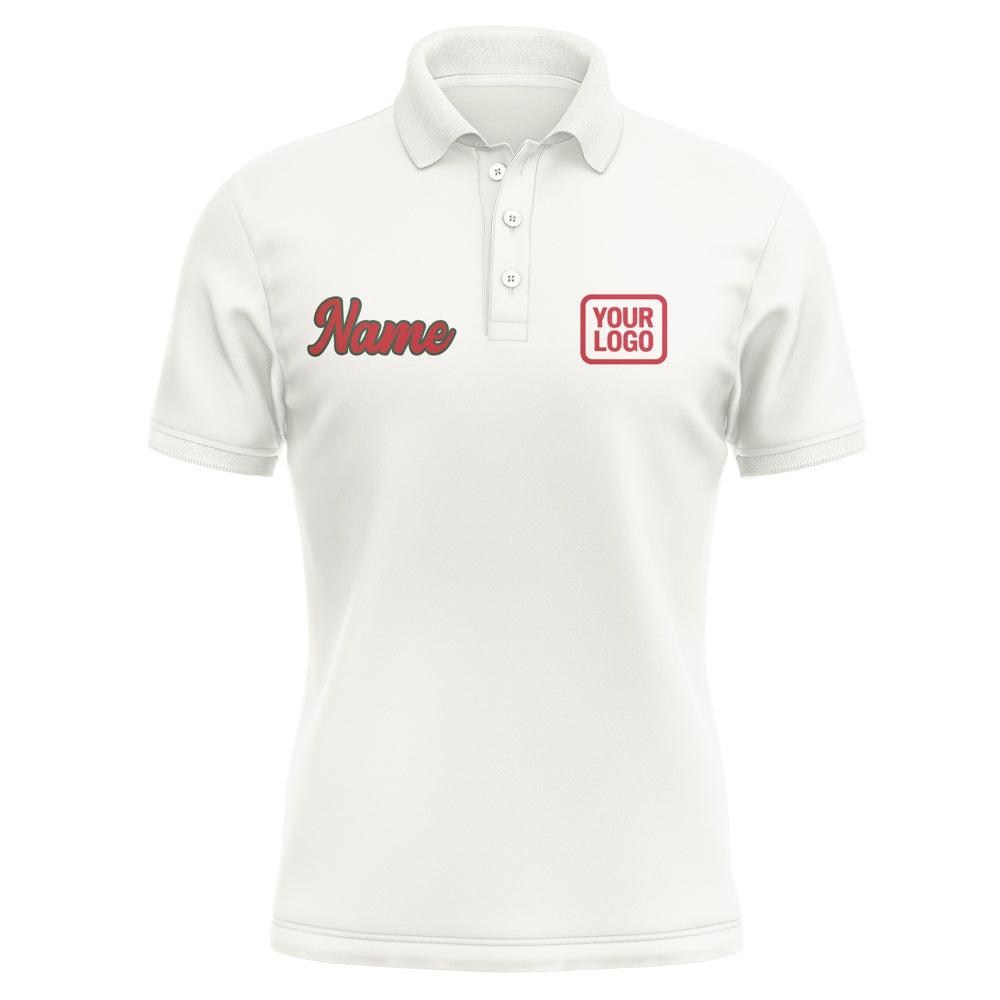 Custom White Red Short-Sleeve Polo Shirt