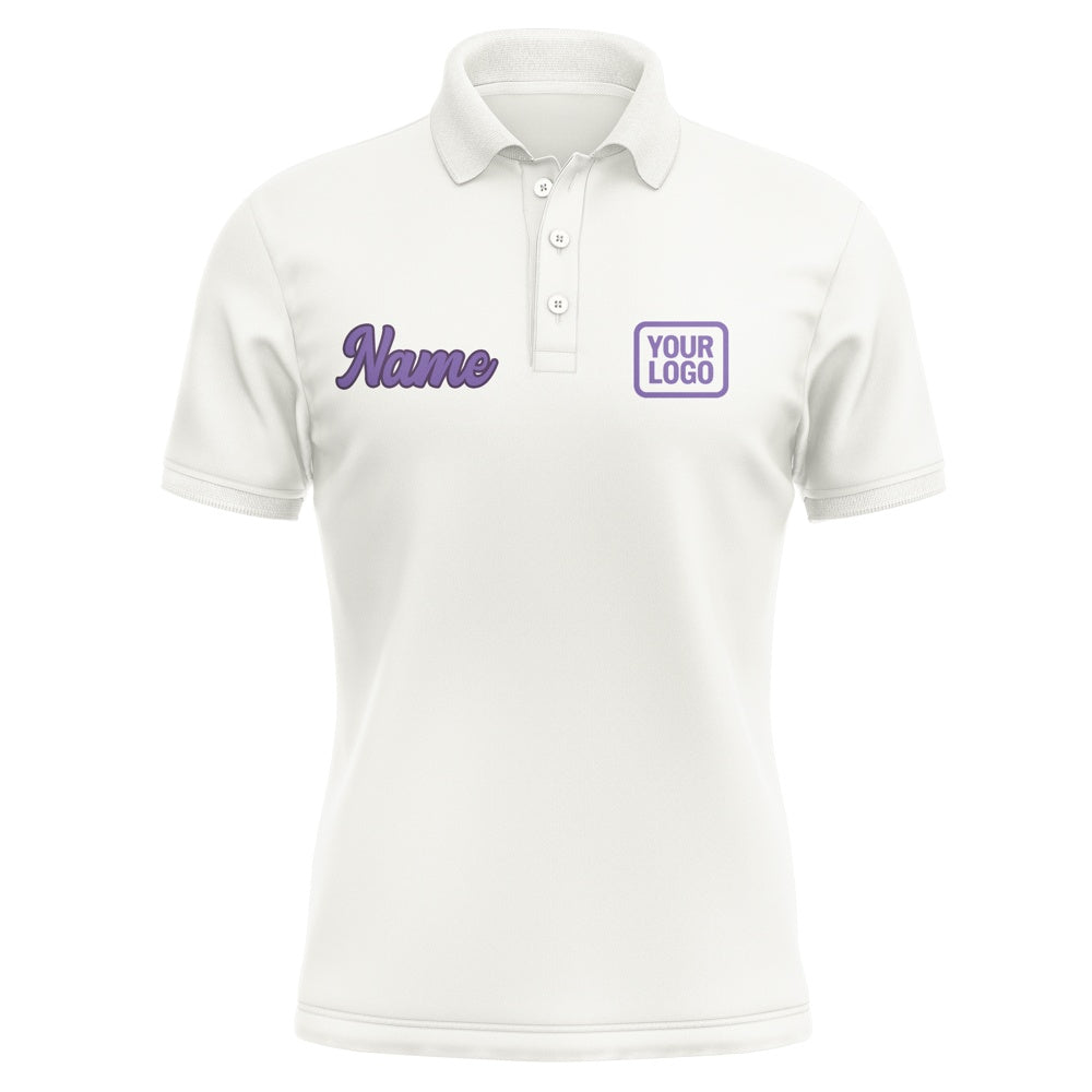 Custom White Light Purple Short-Sleeve Polo Shirt