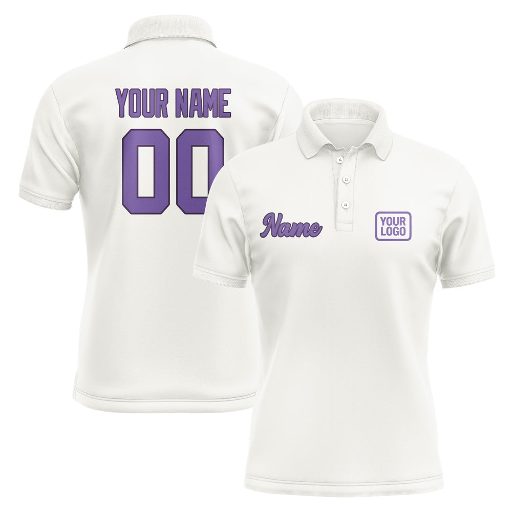 Custom White Light Purple Short-Sleeve Polo Shirt