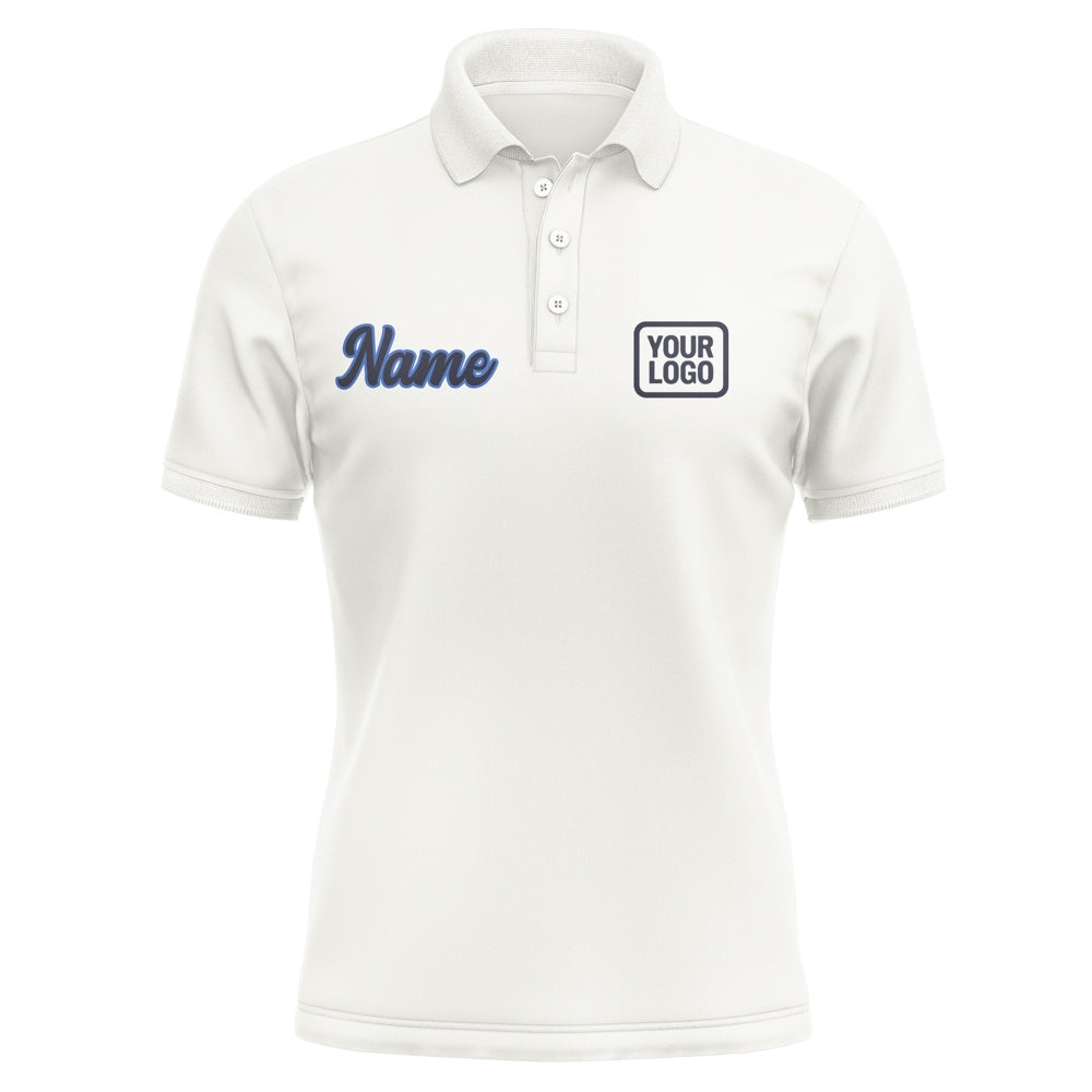 Custom White Navy Short-Sleeve Polo Shirt