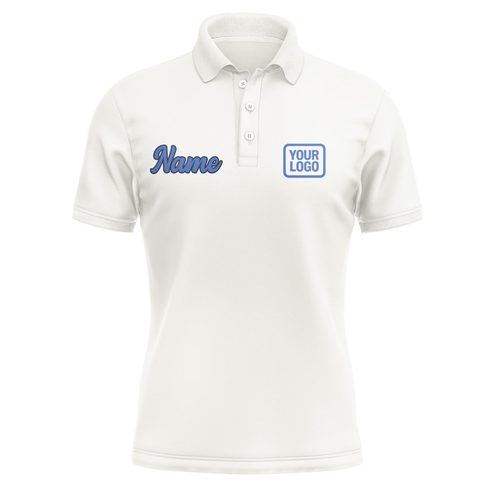 Custom White Sky Blue Short-Sleeve Polo Shirt