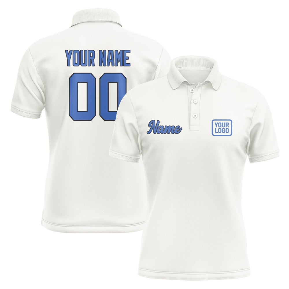 Custom White Sky Blue Short-Sleeve Polo Shirt