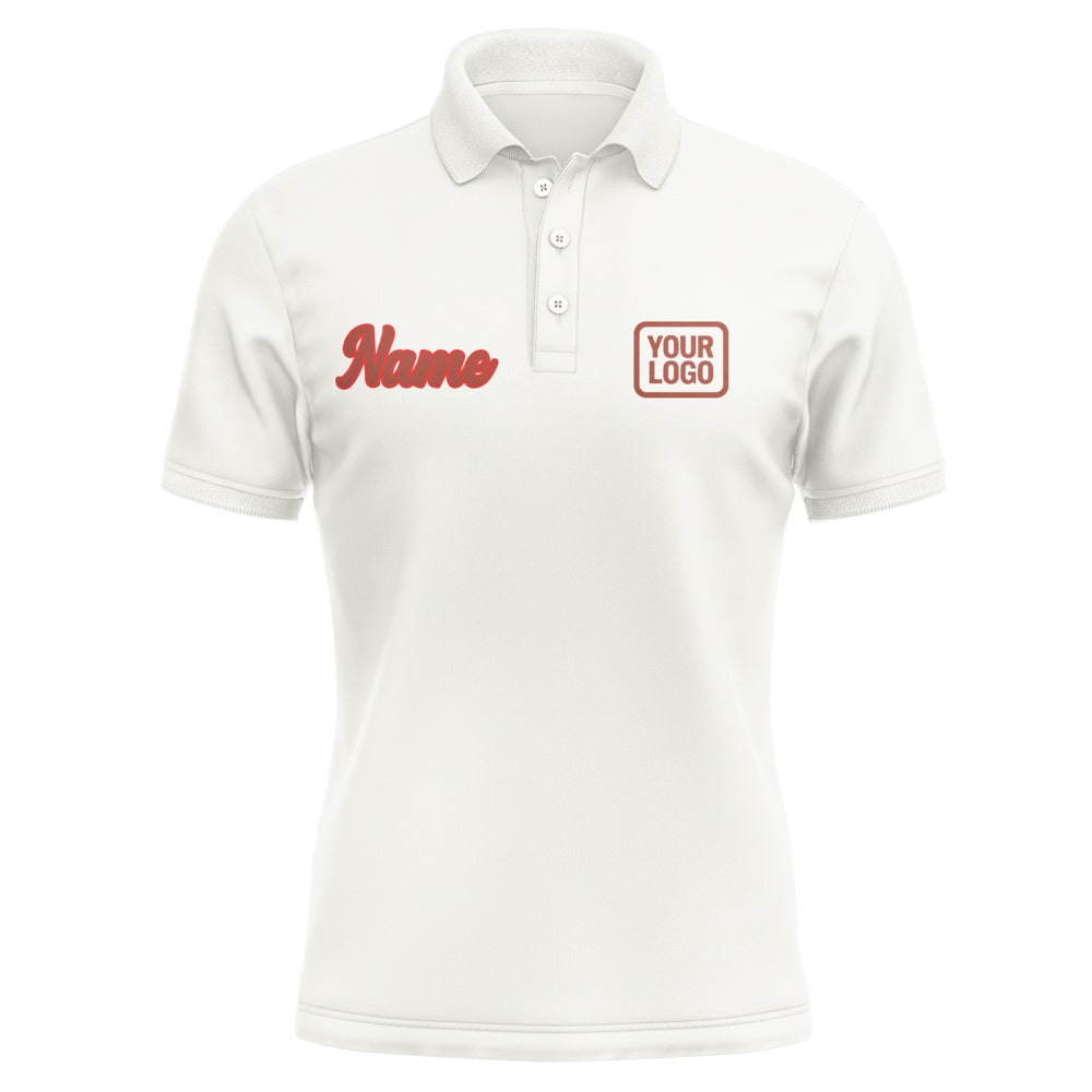 Custom White Coral Red Short-Sleeve Polo Shirt