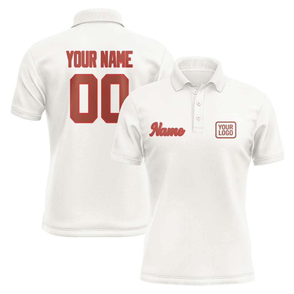 Custom White Coral Red Short-Sleeve Polo Shirt