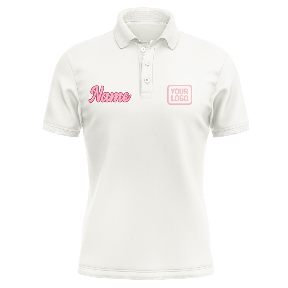 Custom White Light Pink Short-Sleeve Polo Shirt