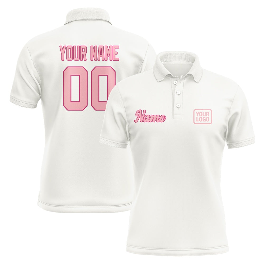Custom White Light Pink Short-Sleeve Polo Shirt
