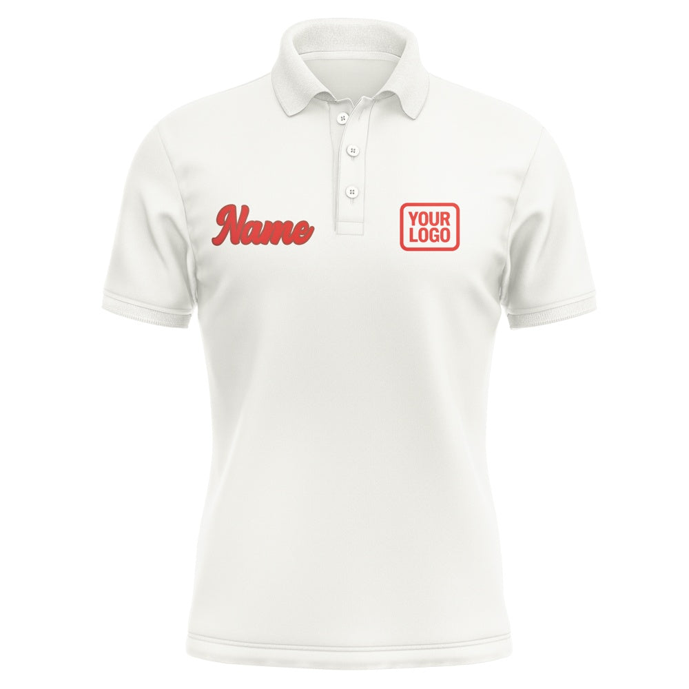 Custom White Orange Red Short-Sleeve Polo Shirt