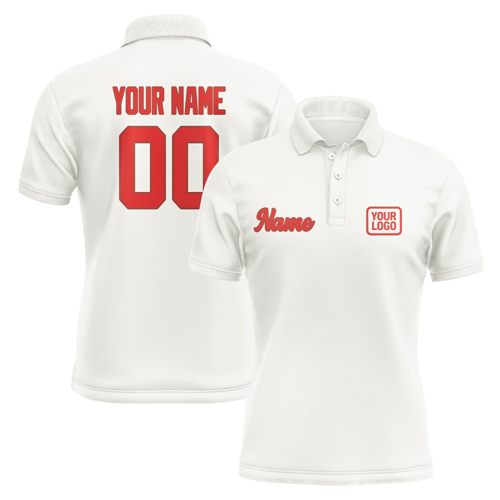 Custom White Orange Red Short-Sleeve Polo Shirt