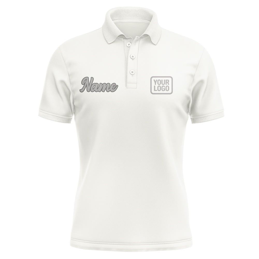 Custom White Gray Short-Sleeve Polo Shirt