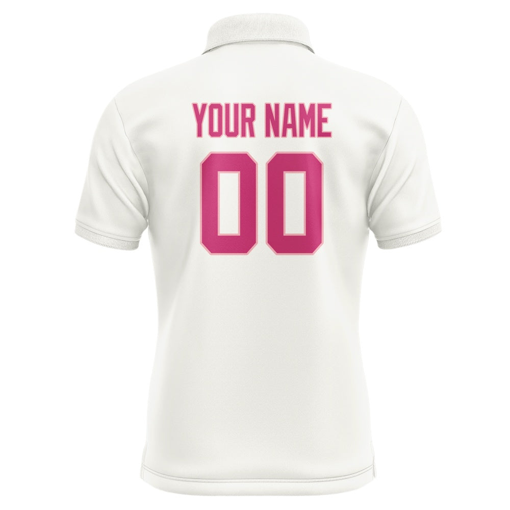 Custom White Pink Short-Sleeve Polo Shirt