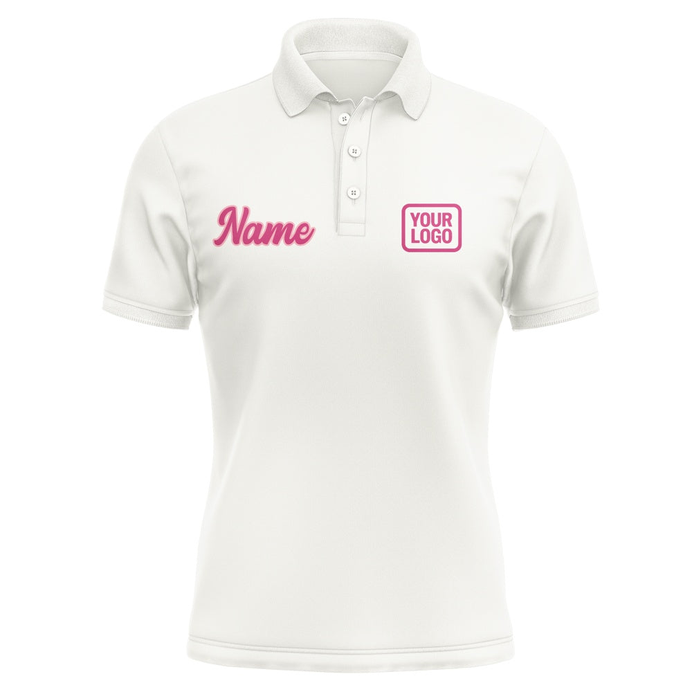 Custom White Pink Short-Sleeve Polo Shirt
