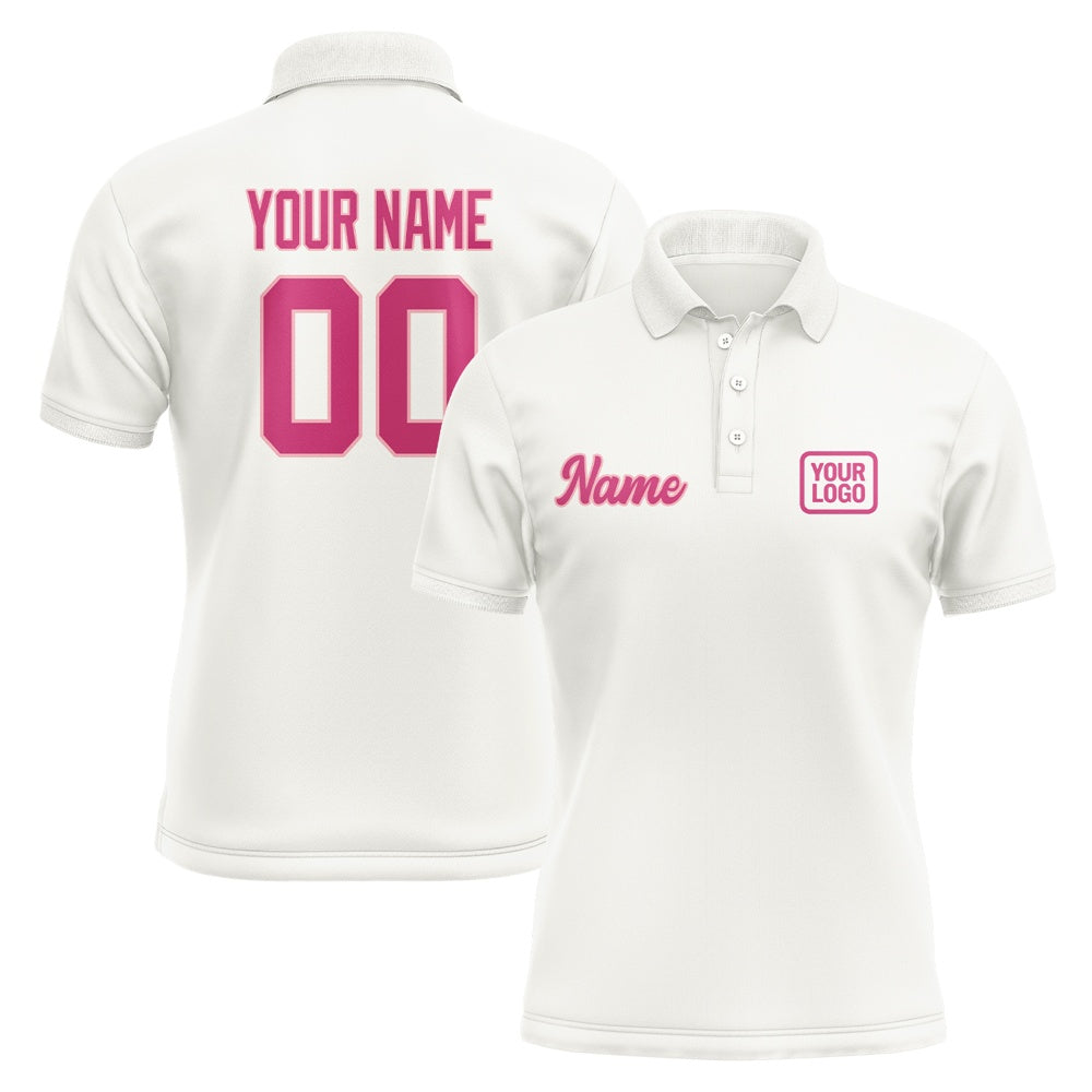 Custom White Pink Short-Sleeve Polo Shirt