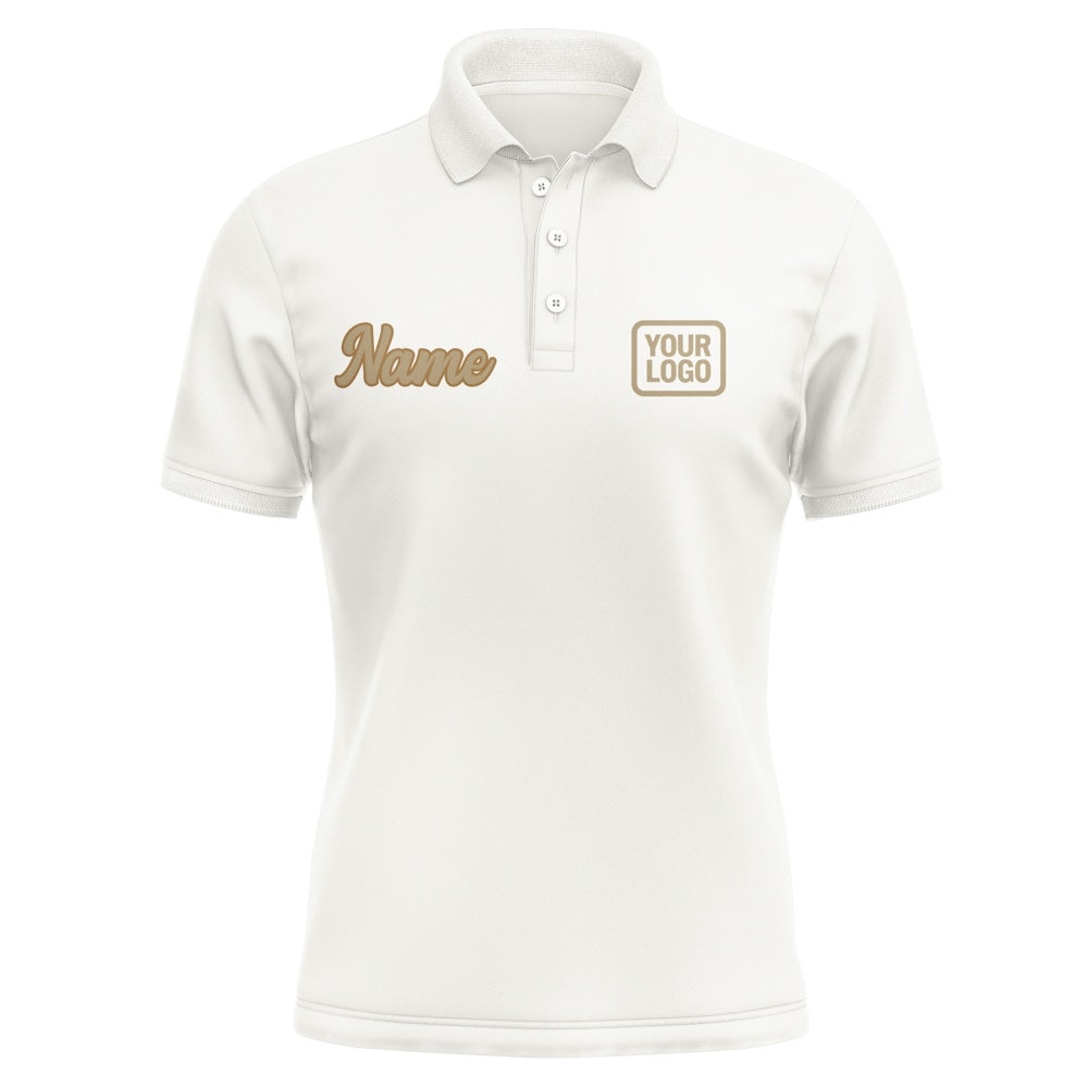 Custom White Light Khaki Short-Sleeve Polo Shirt