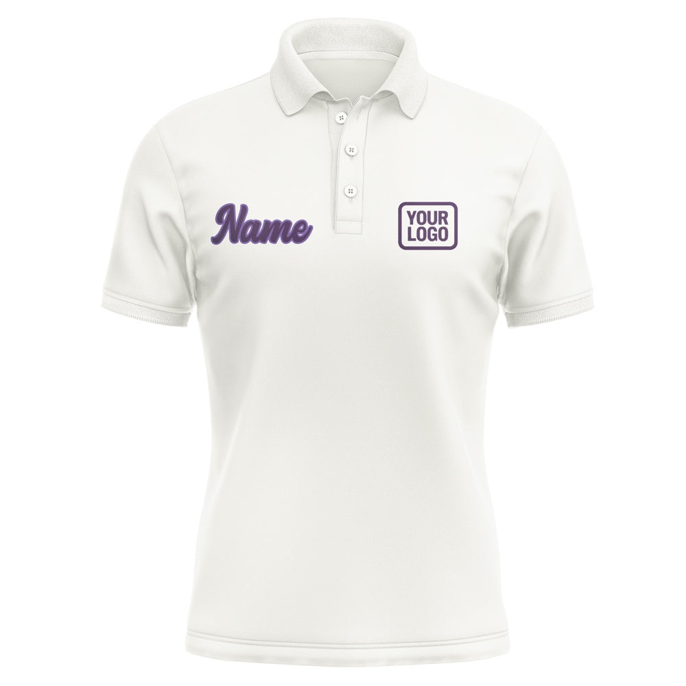 Custom White Purple Short-Sleeve Polo Shirt