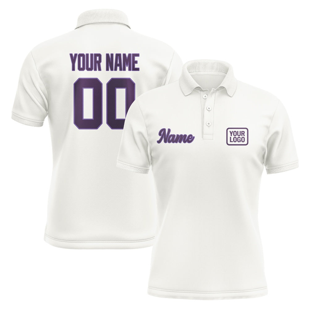 Custom White Purple Short-Sleeve Polo Shirt