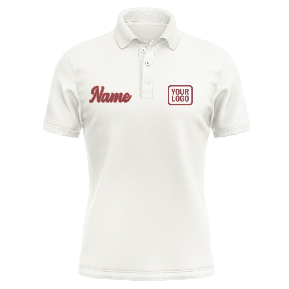 Custom White Crimson Red Short-Sleeve Polo Shirt
