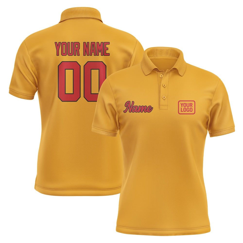 Custom Yellow Red Short-Sleeve Polo Shirt
