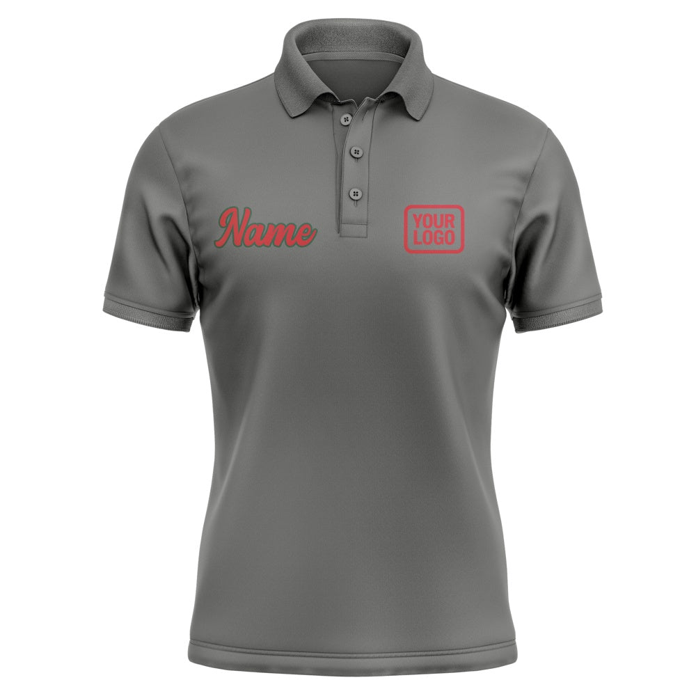 Custom Dark Grey Red Short-Sleeve Polo Shirt