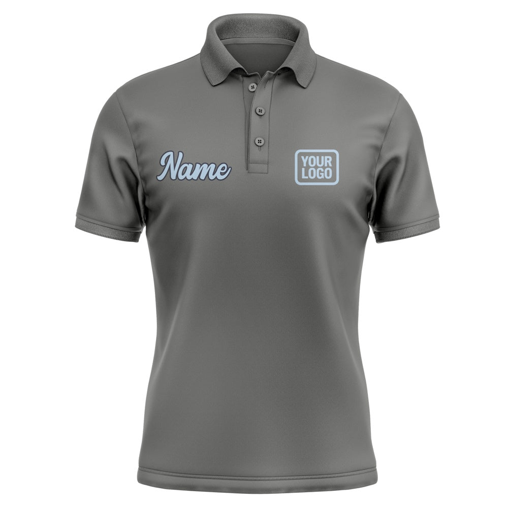Custom Dark Grey Light Blue Short-Sleeve Polo Shirt