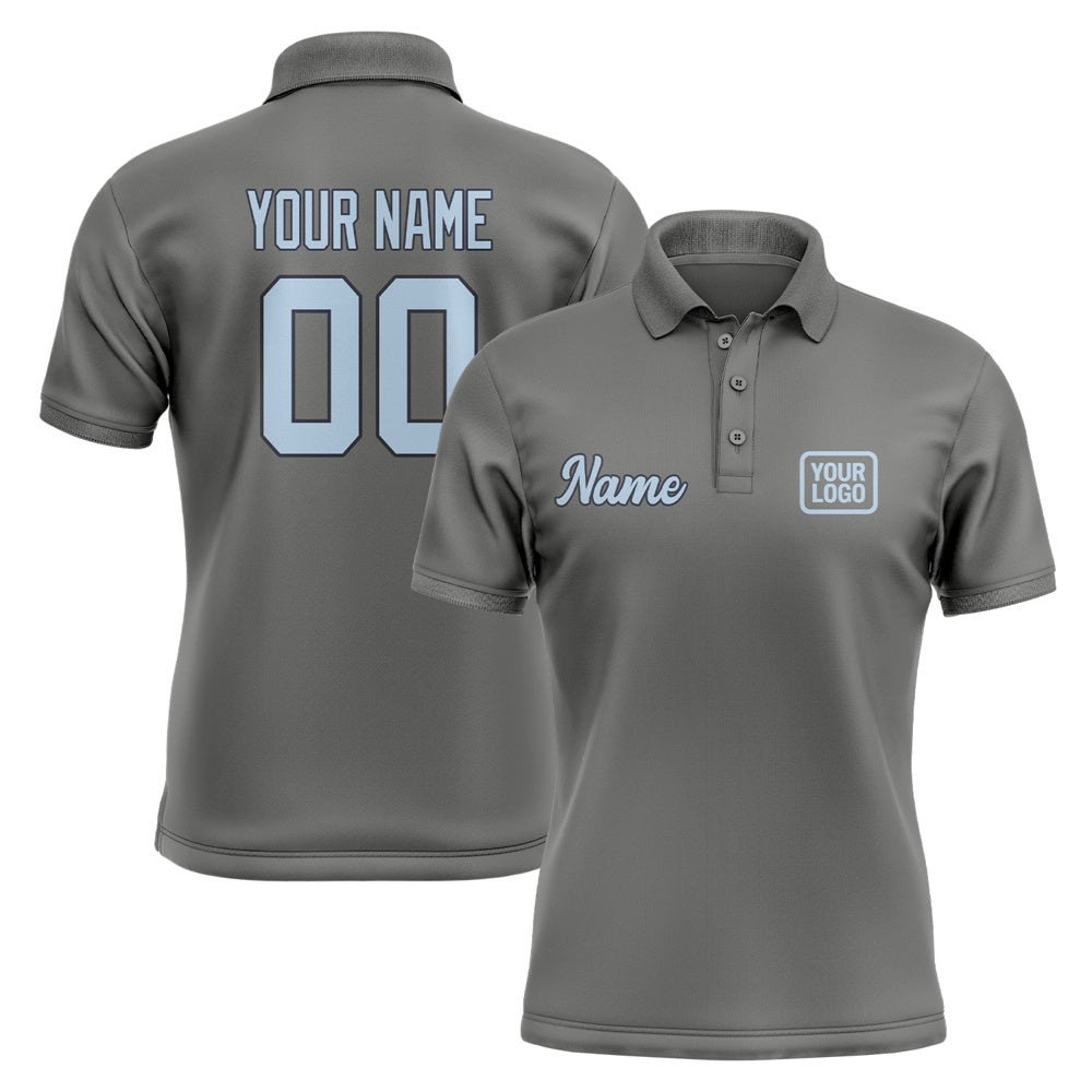 Custom Dark Grey Light Blue Short-Sleeve Polo Shirt