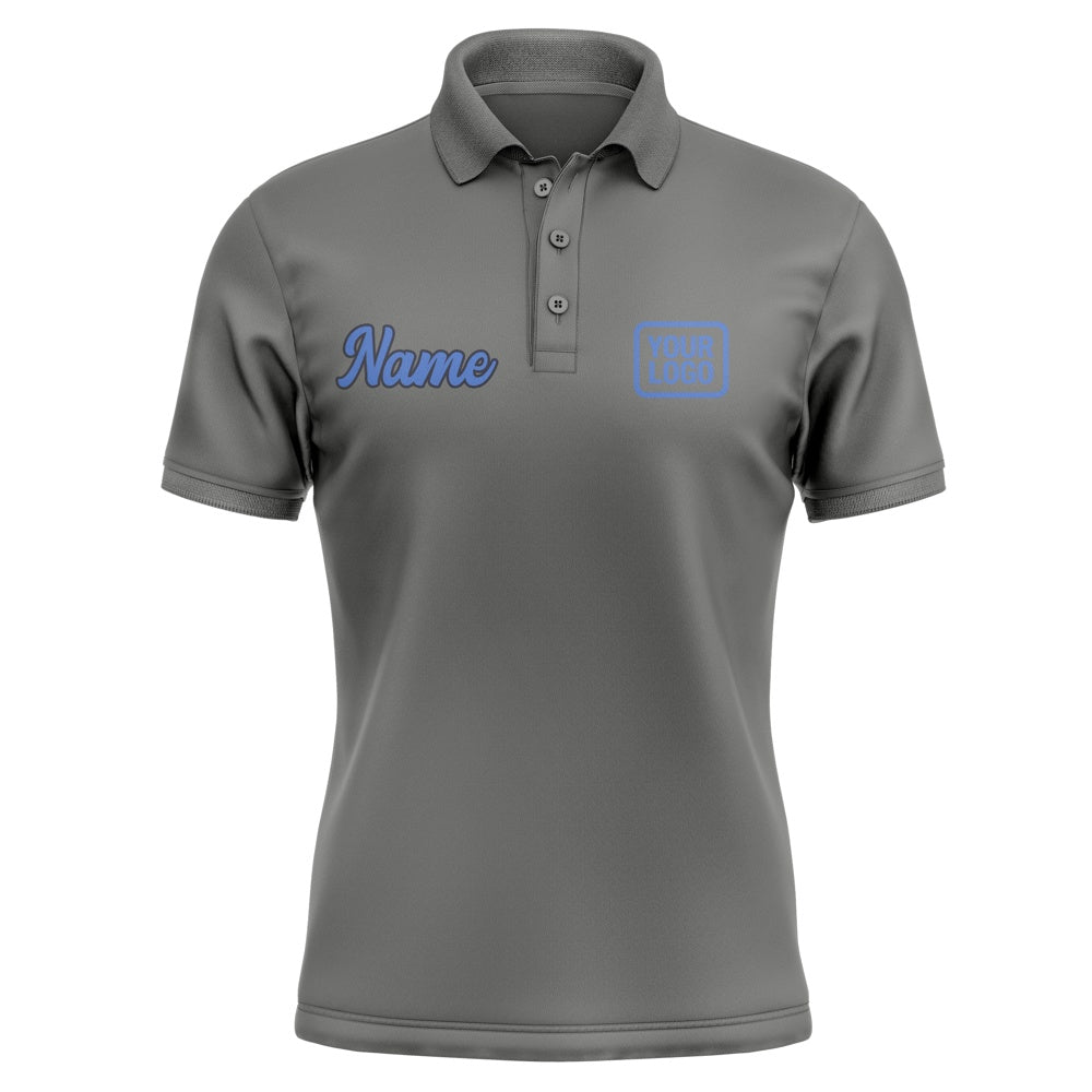 Custom Dark Grey Sky Blue Short-Sleeve Polo Shirt