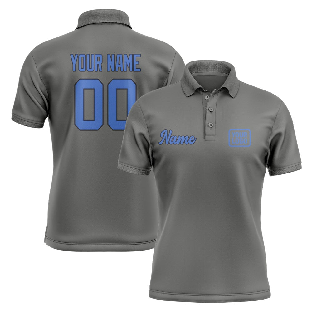 Custom Dark Grey Sky Blue Short-Sleeve Polo Shirt