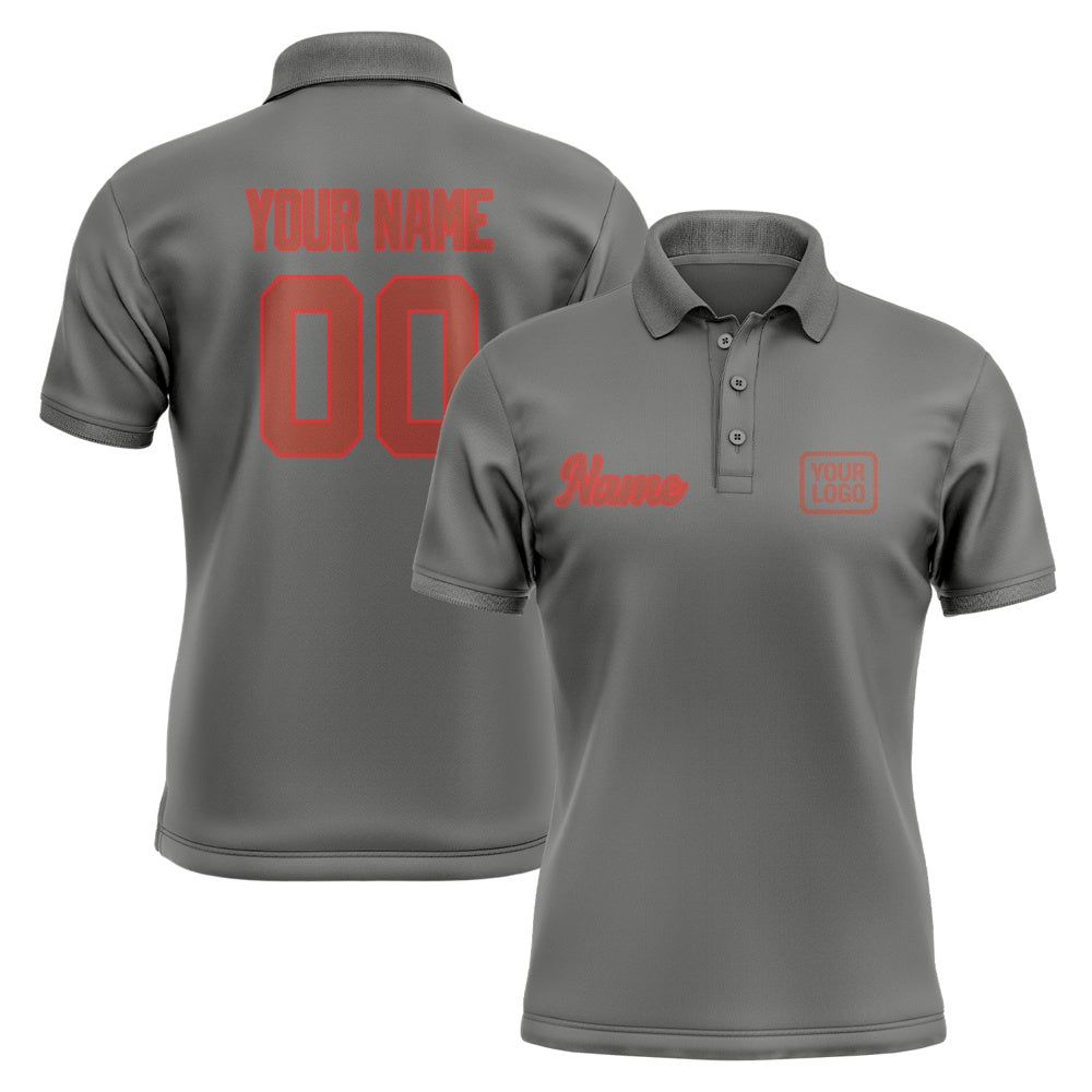 Custom Dark Grey Coral Red Short-Sleeve Polo Shirt