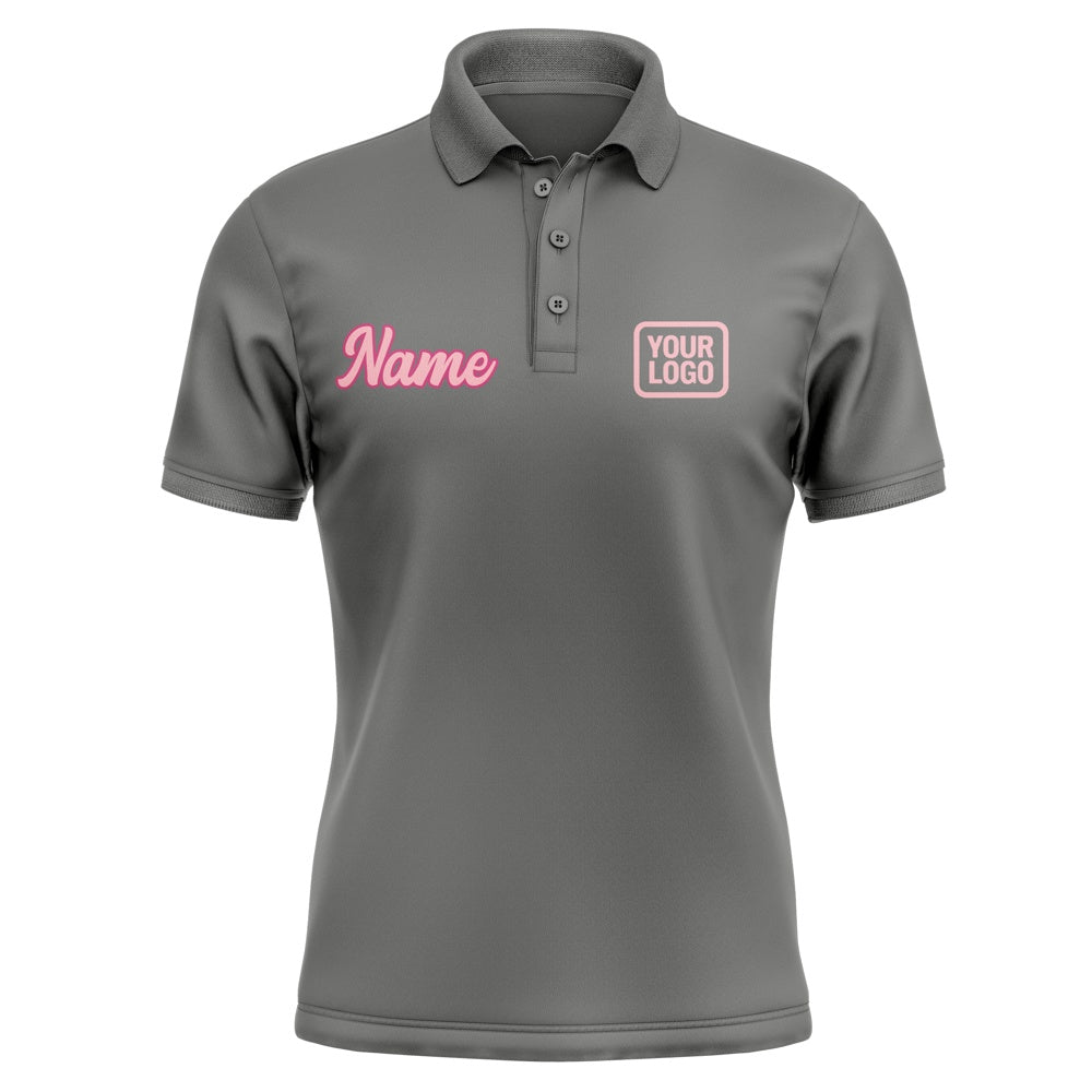 Custom Dark Grey Light Pink Short-Sleeve Polo Shirt