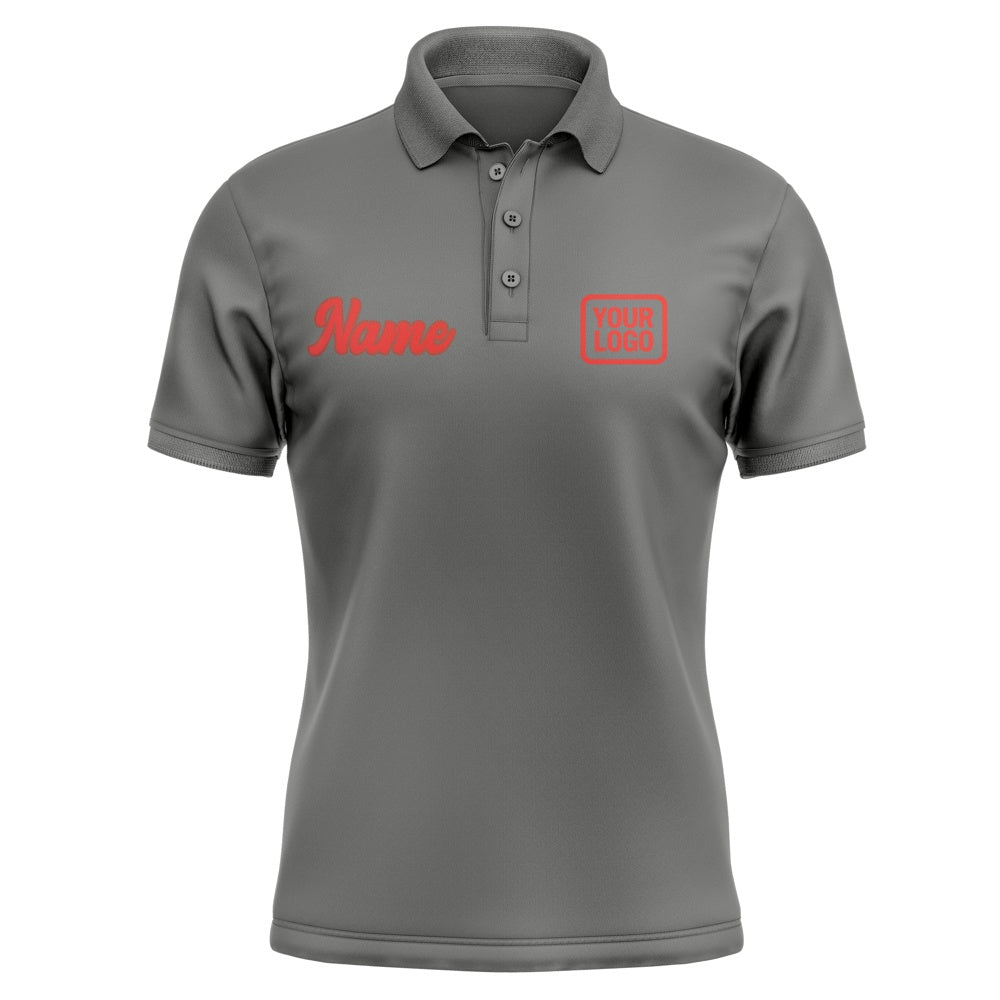 Custom Dark Grey Orange Red Short-Sleeve Polo Shirt