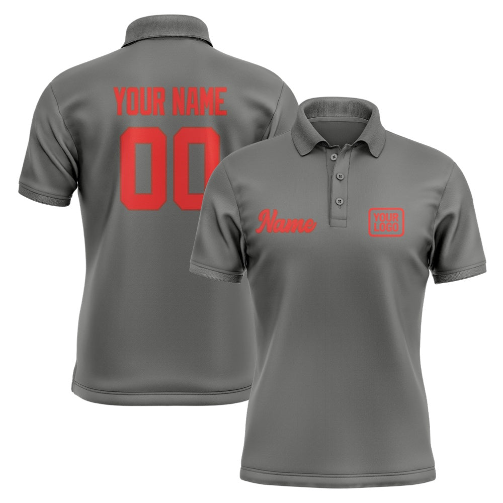 Custom Dark Grey Orange Red Short-Sleeve Polo Shirt