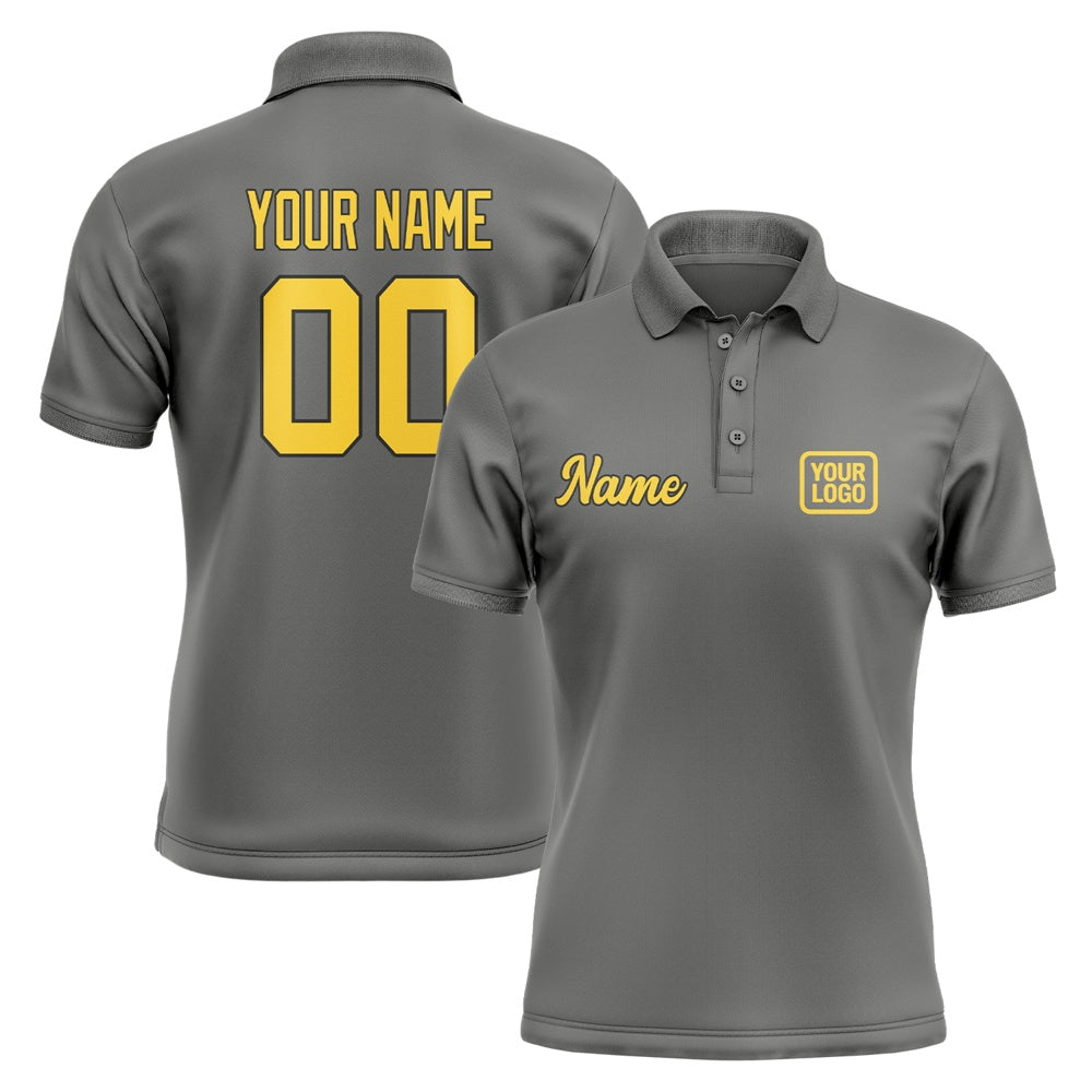 Custom Dark Grey Gold Short-Sleeve Polo Shirt