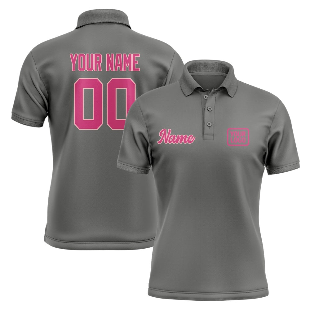 Custom Dark Grey Pink Short-Sleeve Polo Shirt
