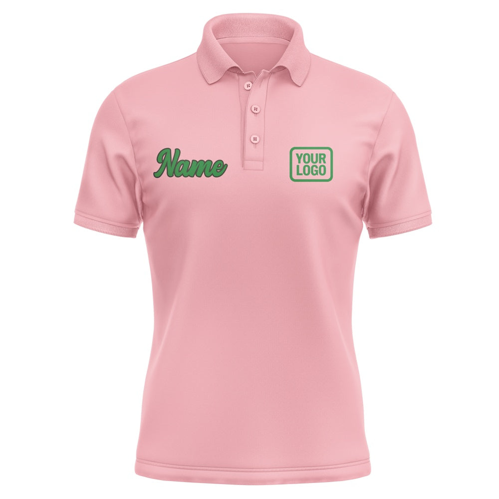 Custom Light Pink Emerald Green Short-Sleeve Polo Shirt