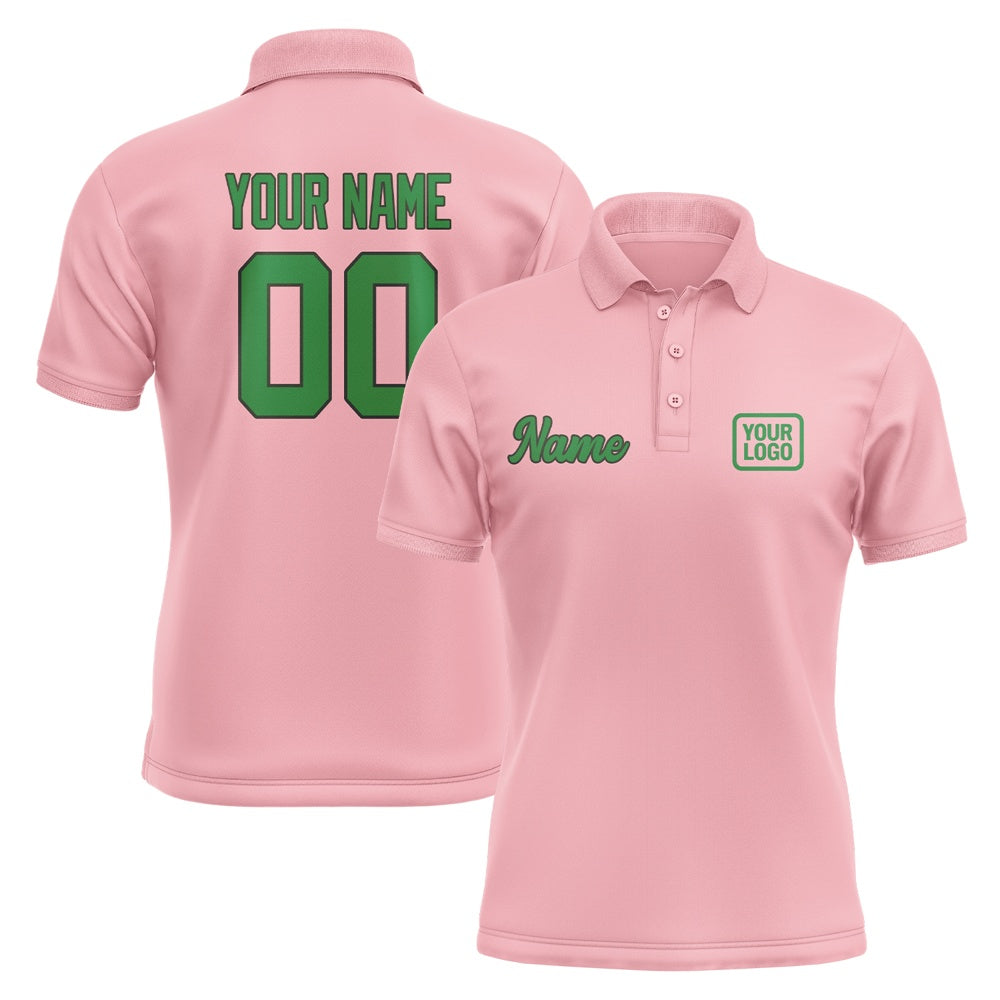 Custom Light Pink Emerald Green Short-Sleeve Polo Shirt