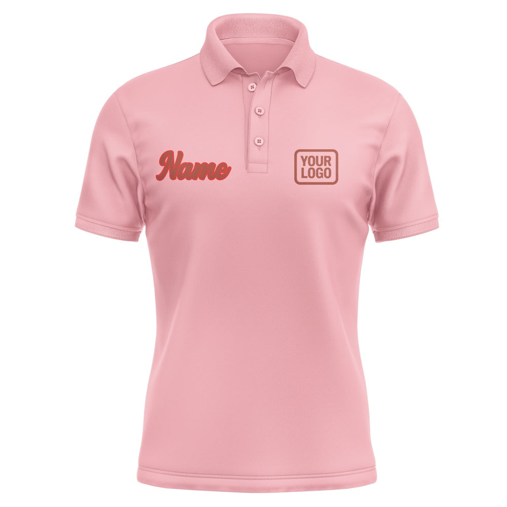 Custom Light Pink Coral Red Short-Sleeve Polo Shirt