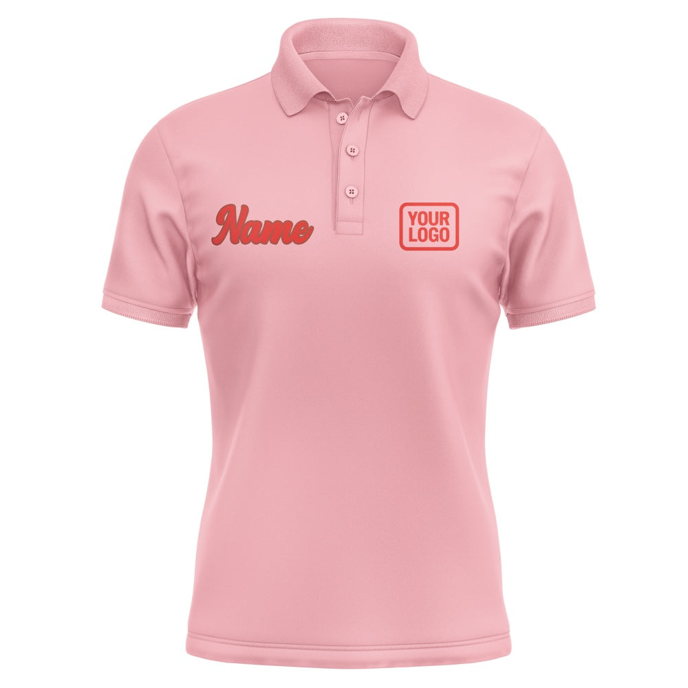Custom Light Pink Orange Red Short-Sleeve Polo Shirt