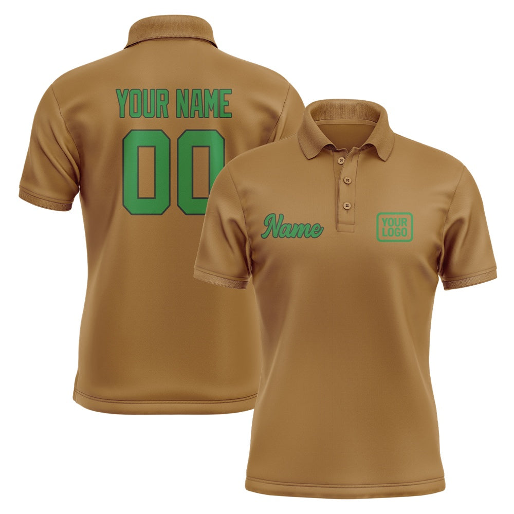 Custom Khaki Emerald Green Short-Sleeve Polo Shirt